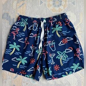 chubbies Navy Neon Tropical Swim Trunks